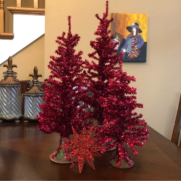 Pier 1 Holiday Retro Tinsel Christmas Trees Set Of 3 Adjustable